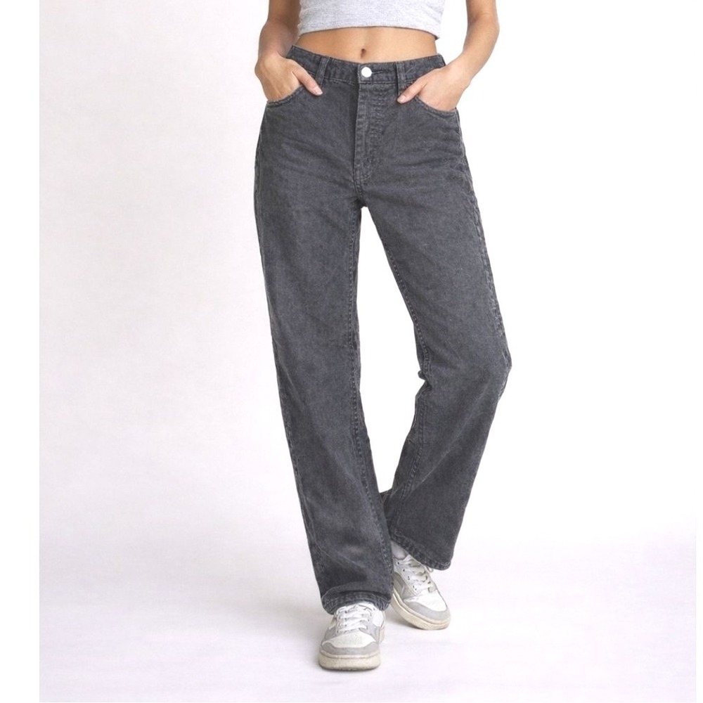 Brandy Melville John Galt 100% Cotton Corduroy Dark Grey/Black Button Fly